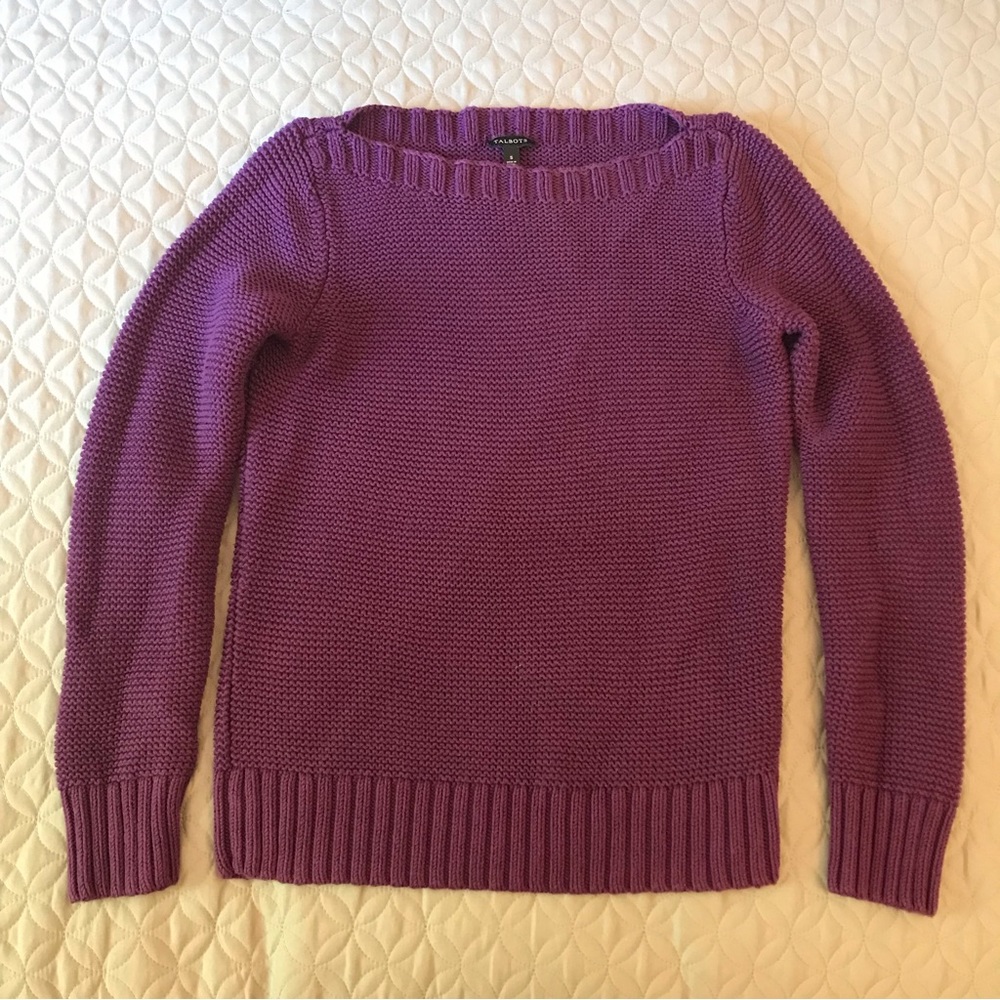 Boat Neck Knit 3/4 Sleeve Sweater - Plum Purple